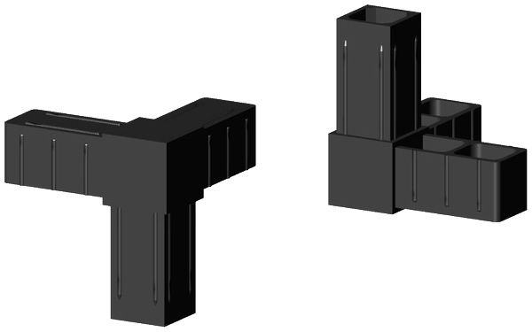 Ecke - Verbinder Kunststoff für 25x25x2mm Profil. Farbe: schwarz