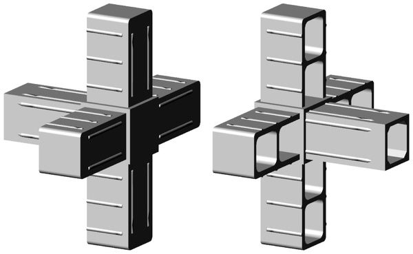Kreuz mit Abgang für 25x25x2mm Profil - Kunststoff - grau