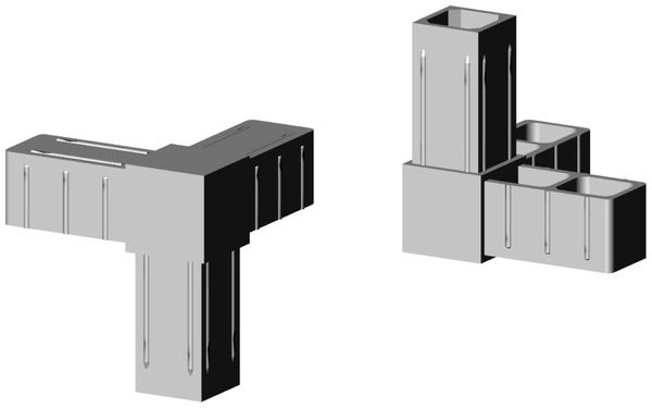 Ecke - Verbinder Kunststoff für 25x25x2mm Profil. Farbe: grau